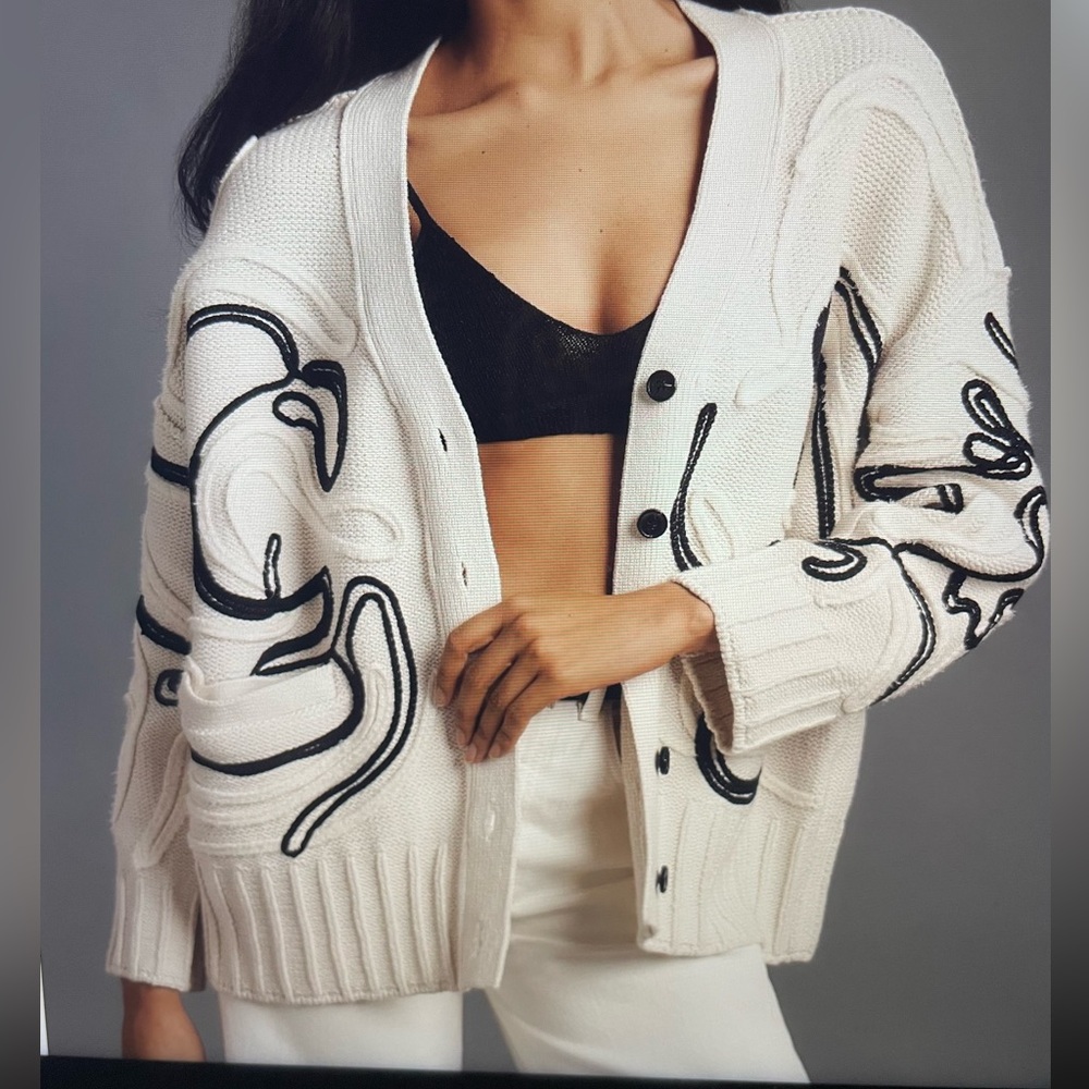 Anthropologie Pilcro Stylish Cream Cardigan with Black Accents NWT